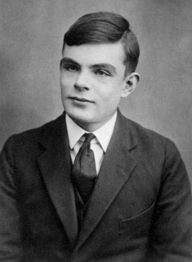 Black-and-white portrait of a young Alan Turing